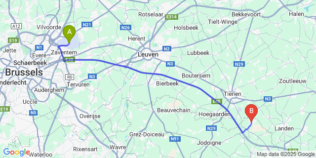 Map: Brussels Zaventem Airport (BRU) to Helecine