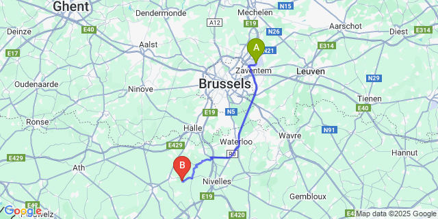 Map: Brussels Zaventem Airport (BRU) to Henripont