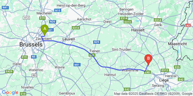 Map: Brussels Zaventem Airport (BRU) to Herstappe