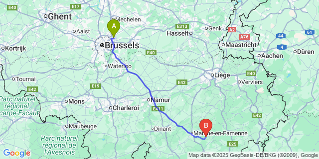 Map: Brussels Zaventem Airport (BRU) to Hodister