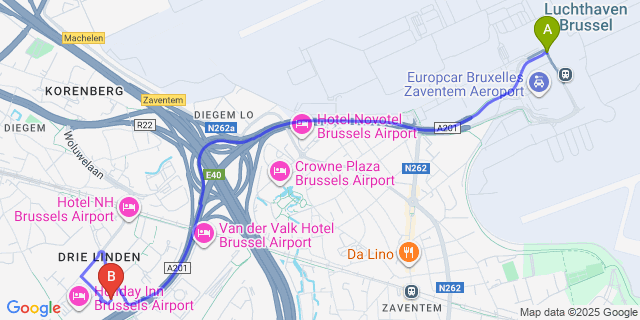 Map: Brussels Zaventem Airport (BRU) to Holiday Inn Express Brussels Airport, an IHG Hotel