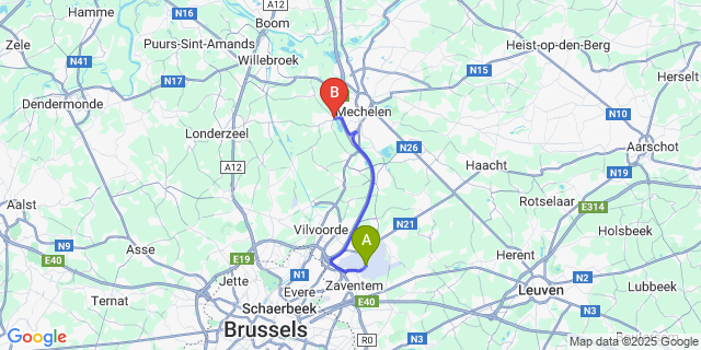 Map: Brussels Zaventem Airport (BRU) to Hombeek