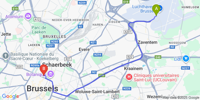 Map: Brussels Zaventem Airport (BRU) to Hotel City Center | Hotel Centre Bruxelles Pas cher, Brussels