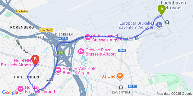Map: Brussels Zaventem Airport (BRU) to Hotel NH Brussels Airport