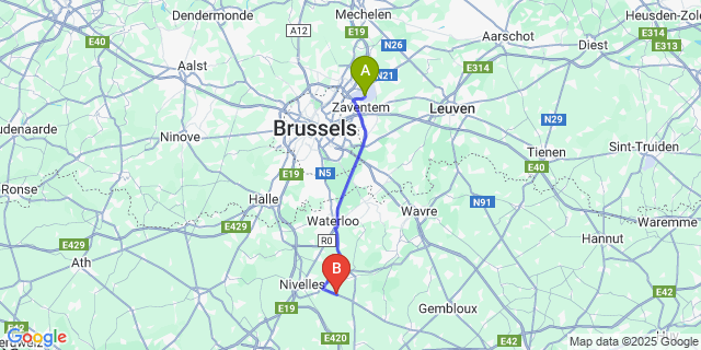 Map: Brussels Zaventem Airport (BRU) to Houtain-le-Val