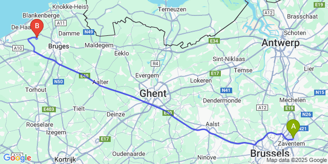 Map: Brussels Zaventem Airport (BRU) to Houtave