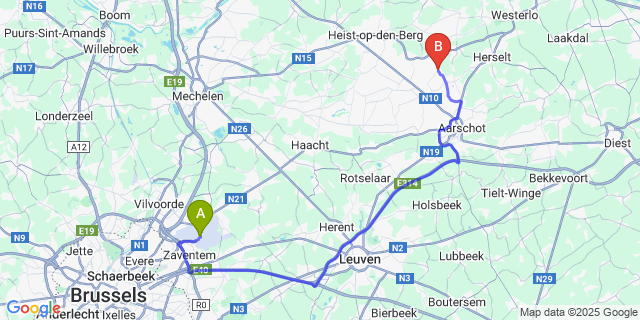 Map: Brussels Zaventem Airport (BRU) to Houtvenne