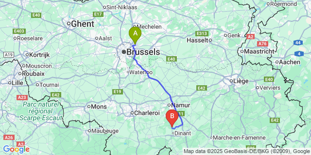 Map: Brussels Zaventem Airport (BRU) to Houx