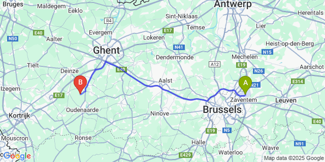 Map: Brussels Zaventem Airport (BRU) to Huise