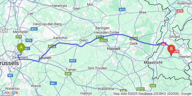 Map: Brussels Zaventem Airport (BRU) to Hulsberg