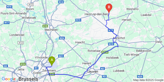 Map: Brussels Zaventem Airport (BRU) to Hulshout