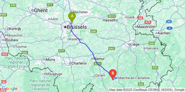 Map: Brussels Zaventem Airport (BRU) to Humain