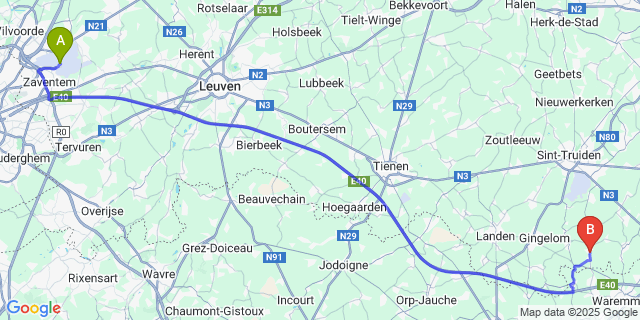Map: Brussels Zaventem Airport (BRU) to Jeuk