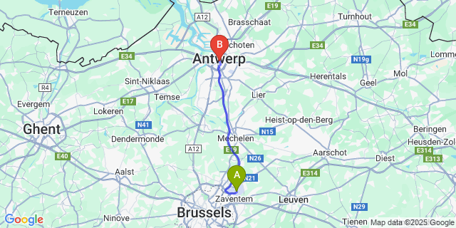 Map: Brussels Zaventem Airport (BRU) to Ketten