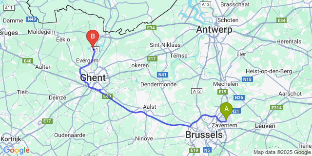 Map: Brussels Zaventem Airport (BRU) to Kluizen