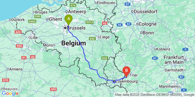 Map: Brussels Zaventem Airport (BRU) to Konz