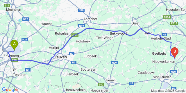 Map: Brussels Zaventem Airport (BRU) to Kozen