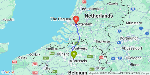 Map: Brussels Zaventem Airport (BRU) to Krimpen aan den IJssel