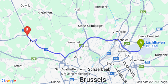 Map: Brussels Zaventem Airport (BRU) to Krokegem