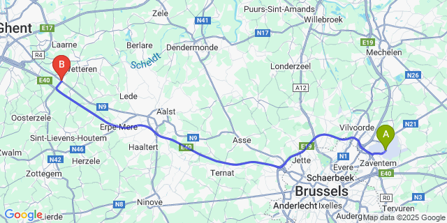 Map: Brussels Zaventem Airport (BRU) to Kwatrecht