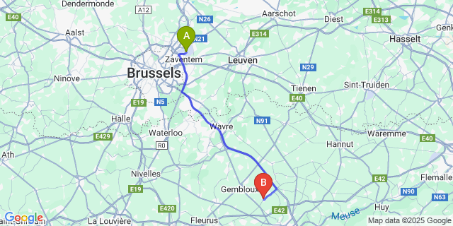 Map: Brussels Zaventem Airport (BRU) to La Bruyère
