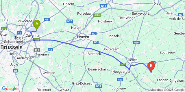 Map: Brussels Zaventem Airport (BRU) to Laar