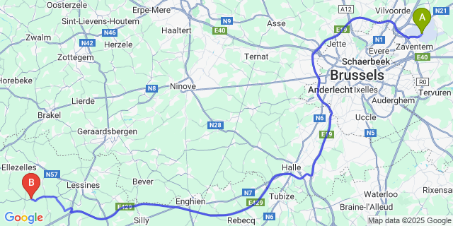 Map: Brussels Zaventem Airport (BRU) to Lahamaide