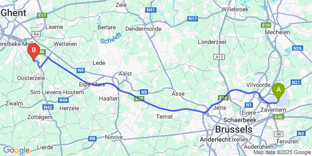 Map: Brussels Zaventem Airport (BRU) to Landskouter