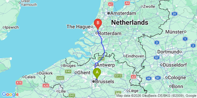 Map: Brussels Zaventem Airport (BRU) to Lansingerland