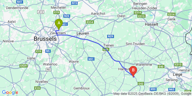 Map: Brussels Zaventem Airport (BRU) to Latinne