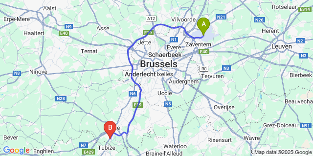 Map: Brussels Zaventem Airport (BRU) to Lembeek