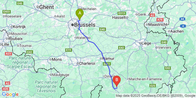 Map: Brussels Zaventem Airport (BRU) to Lessive