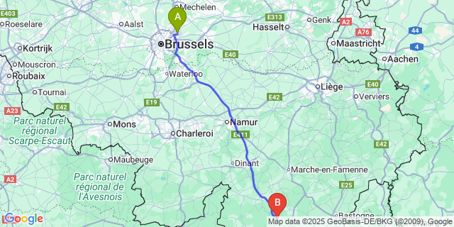 Map: Brussels Zaventem Airport (BRU) to Libin