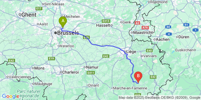 Map: Brussels Zaventem Airport (BRU) to Lierneux
