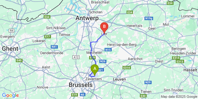 Map: Brussels Zaventem Airport (BRU) to Liers
