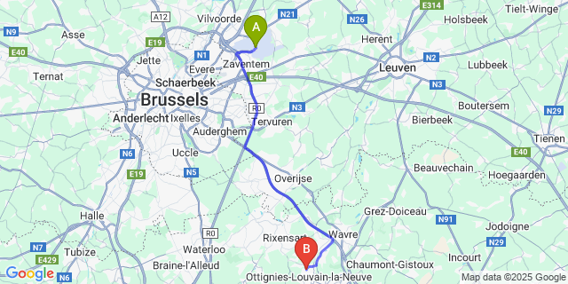 Map: Brussels Zaventem Airport (BRU) to Limelette