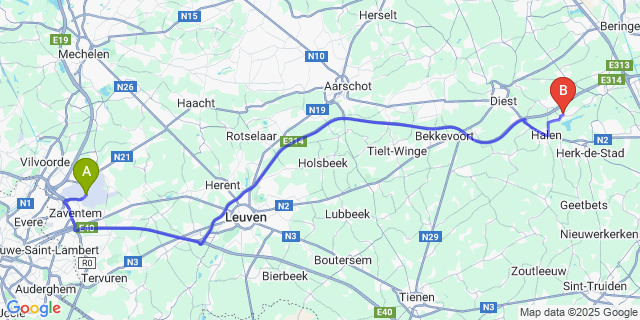 Map: Brussels Zaventem Airport (BRU) to Linkhout