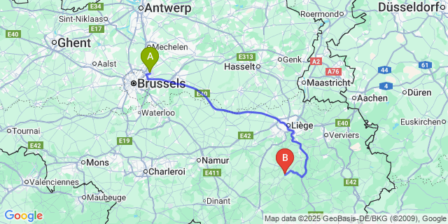 Map: Brussels Zaventem Airport (BRU) to Logne