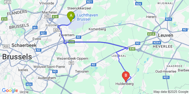 Map: Brussels Zaventem Airport (BRU) to Loonbeek