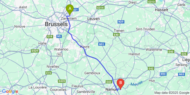Map: Brussels Zaventem Airport (BRU) to Loyers