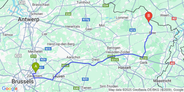 Map: Brussels Zaventem Airport (BRU) to Lozen