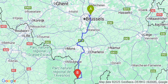 Map: Brussels Zaventem Airport (BRU) to Macon