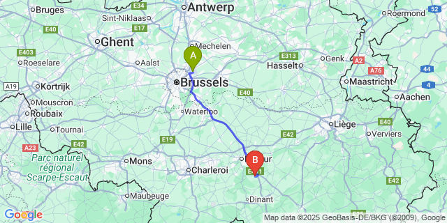 Map: Brussels Zaventem Airport (BRU) to Maillen