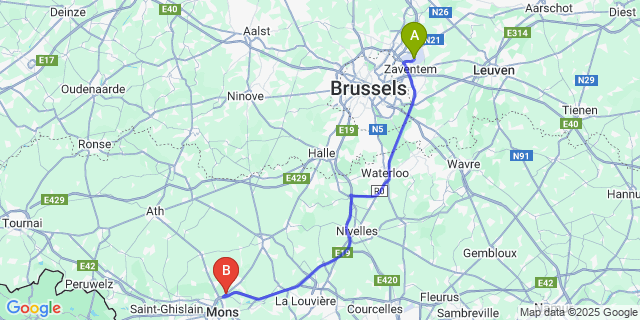 Map: Brussels Zaventem Airport (BRU) to Maisieres