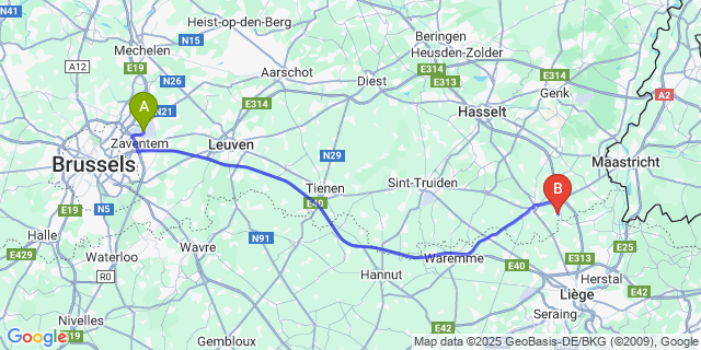 Map: Brussels Zaventem Airport (BRU) to Mal