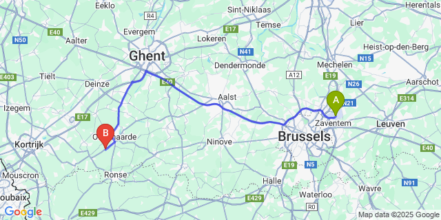 Map: Brussels Zaventem Airport (BRU) to Melden