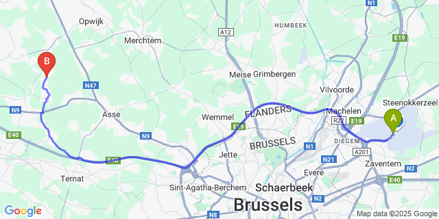 Map: Brussels Zaventem Airport (BRU) to Meldert