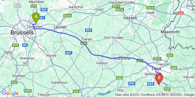Map: Brussels Zaventem Airport (BRU) to Mery