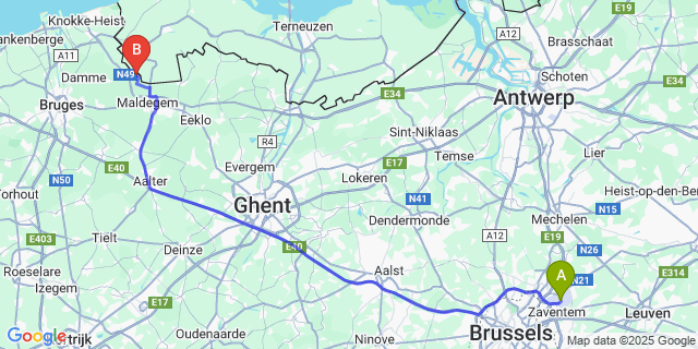 Map: Brussels Zaventem Airport (BRU) to Middelburg