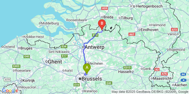 Map: Brussels Zaventem Airport (BRU) to Minderhout